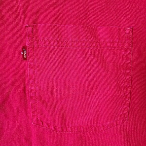 Levi's Jeans Red Denim Long Sleeve Metal Button Up Shirt Size XL Y2K 100% Cotton - Picture 8 of 12
